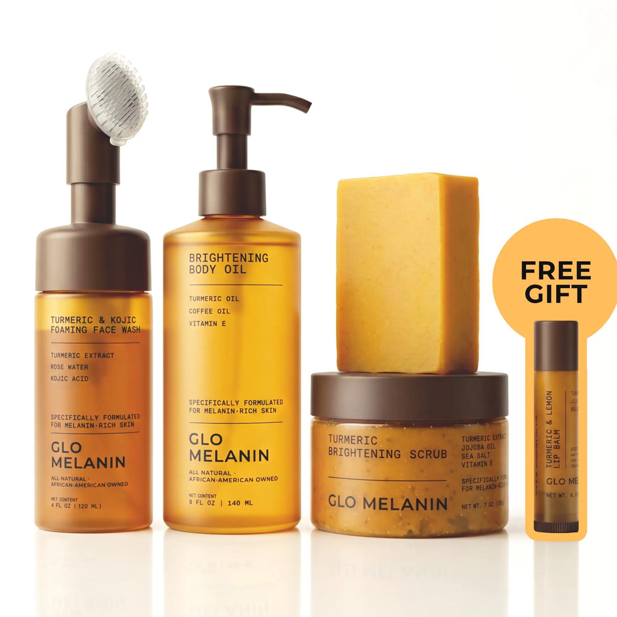 Glo Melanin Head to Toe Glow Bundle | Brightening Routine for Melanin-Rich Skin + FREE Lip Balm