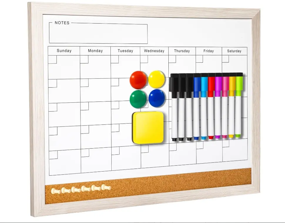 Dry Erase Calendar Whiteboard for Wall - 17x13 Inch Magnetic Whiteboard, Reusable Monthly Planner Board for Home Office, Classroom, Teachers & Students (White)
