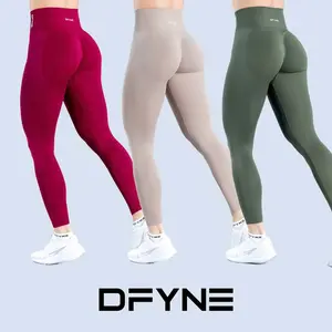 DFYNE Dynamic Leggings for Women, Seamless Yoga Pants, Ribbed Low-Waist Fitness Leggings, High-Stretch Workout Tights Sports Bottoms