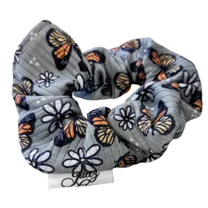 Gray Floral Monarch Butterflies Themed Handmade Scrunchies by Juelz Ann Design  One-of-a-Kind Hair Ties Soft, Stretchy, and Stylish