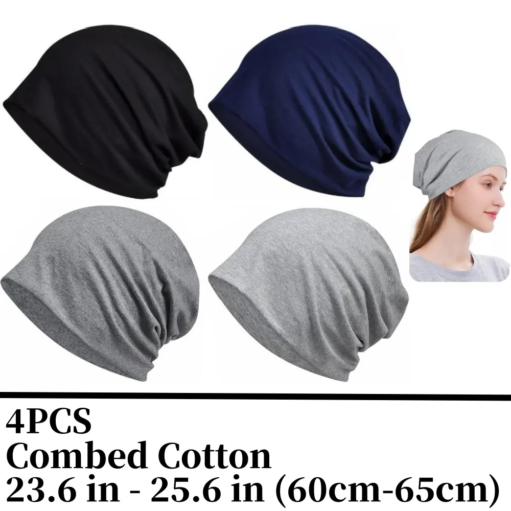 Unisex Cotton Casual Slouchy Cap - Black, Lightweight Oversize Thin Skull Cap for Chemo, Night Sleeping, Sports & Outdoor Use, All-Season Wear