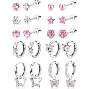 CASSIECA Surgical Steel Screw Back Pink Earrings Set for Women Hypoallergenic Female Fashion Accessories for Sensitive Ears, Metal Coating Hoop Earrings for Toddlers Summervibes