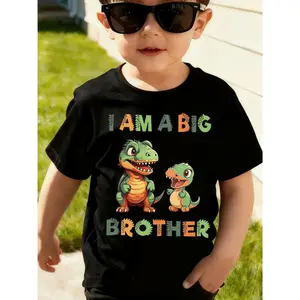 Boys' "I Am A Big Brother" Apparel - Casual Round Neck Short Sleeve T-Shirt with Big Brother Lettering Print, Comfortable Spring Summer Fall Casual Attire for, Machine Washable Brother Outfit Gift