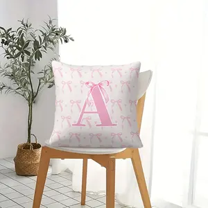 Dreamy and Ethereal Pink Bow Letter a Digital Print Throw Pillow,45cm Square Cushion with a Pillow Insert,Perfect Choice for Fairytale-Style Homes, Giving The Space a Dreamy, Cloud-Like Atmosphere and Transporting You Into a Girl's Dream World!