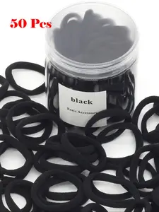 Women's Casual Solid Color Stretchy Hair Ties, Scrunchies, 50pcs/set Minimalist Elastic Ponytail Holders, All-match Black Hair Accessories for Women & Girls, Elastic Hair Accessory
