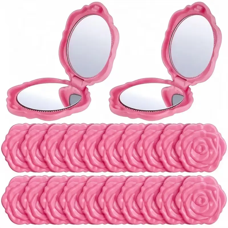 20pcs Double-Sided Floral Rose Folding Mirror-Chic Compact Folding Makeup Mirror, Portable Compact Travel Makeup Mirror,  for Women'S Wedding Parties,Christmas Gifts, Abundant Quantity, Reusable tiktokshopspringglowup beach essentials Foldable Vanity Mirr