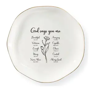 Christian Jewelry Dish Tray – “God Says You Are” Ceramic Square Trinket Plate (4.5")