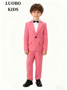 【 LUOBOKIDS 】 3-piece boys' gentleman Solid Color Suit Blazer, boys' dance competition costume, campus college style costume, festival performance costume, formal party and wedding occasions (excluding shirts)