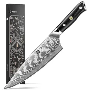 Damascus Chef Knife, 8-inch Razor-Sharp Japanese Chef Knife with VG10 Steel Core, Full Tang G10 Handle, NSF Food-Safe Professional Kitchen Knife with Sheath, Gift Box