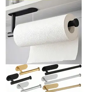 Multifunctional Small Space Storage Organizer Rack - No-Drill Adhesive Stainless Steel Wall Hook, Under-Cabinet Toilet Paper Holder for Kitchen, Bathroom, Multicolor (Black, Gold, Silver, Pink) Home Bathroom Gadget