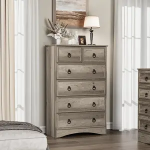 6 Drawer Dresser for Bedroom Tall Chest of Drawers for Hallway, Closet,Taupe Grey,48" H X 26.7" W X15.7 D