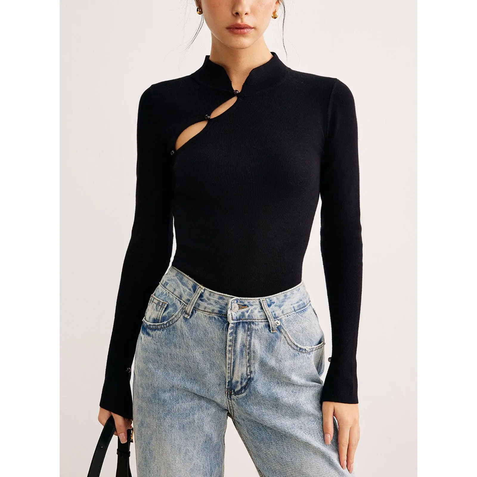 Plain Cutout Skinny Sweater