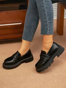 Women's Thick Sole Platform Loafers, Summer Slip-On British Style Leather Shoes, Versatile Height-Boosting Jk Single Shoes