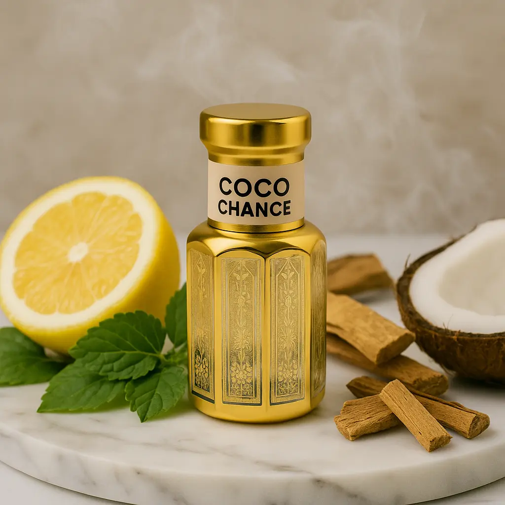 Dahab Aromas Coco Chance Men's Perfume Oil - 100% Alcohol-Free, 0.9 fl oz EDP, Citrus Aromatic Woody Scent, Tropical Long-Lasting Fragrance, Lemon Patchouli Sandalwood Coconut Notes, Non-Toxic Skin Safe for Adults (Beauty & Personal Care Single Item)