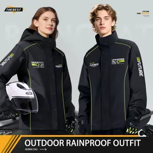 Men's Raincoat Set, Waterproof Hooded Jacket & Long Pants, Reusable Outdoor Workwear, Durable Thick Fabric, Winter Season, Rainproof