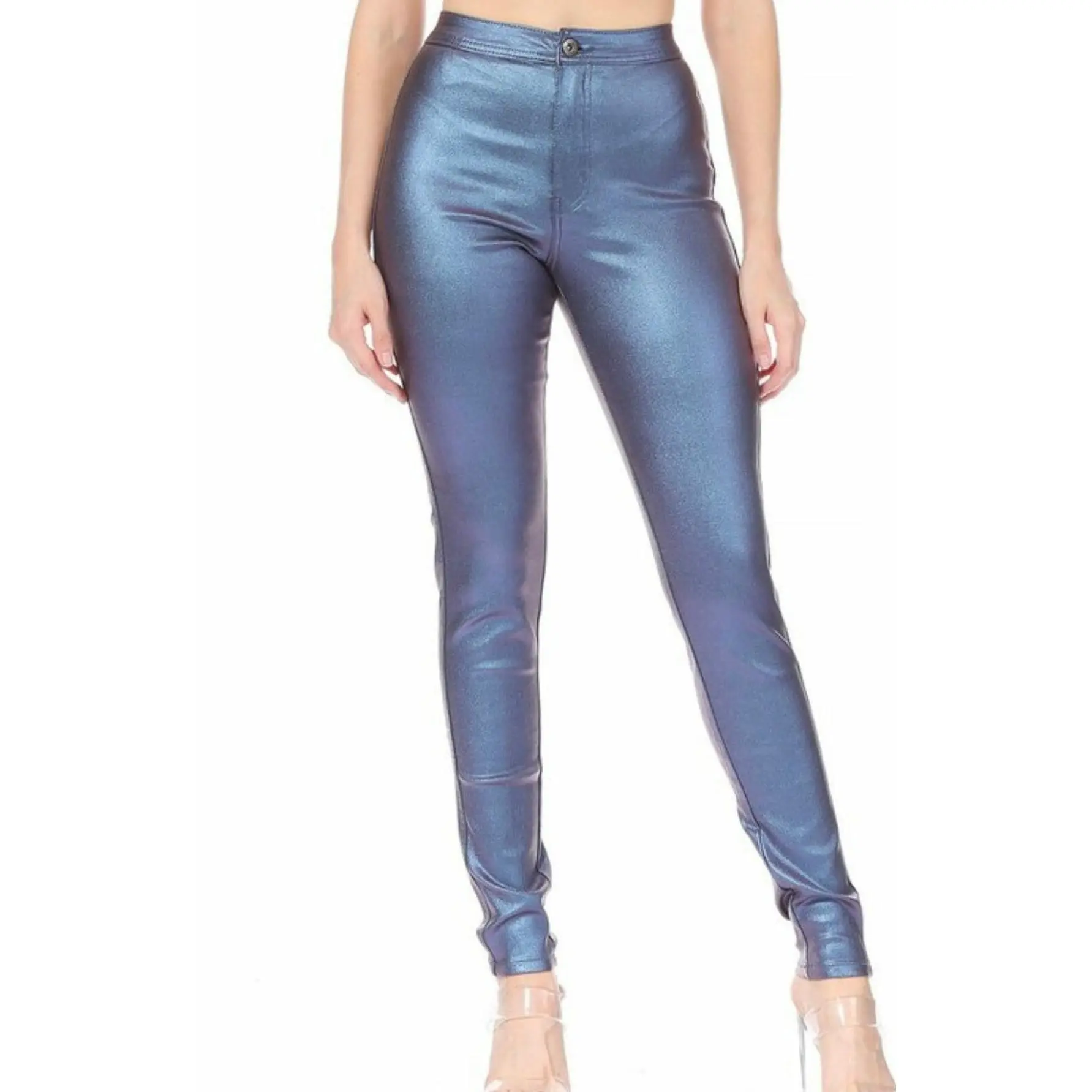 Denim Blue Iridescent Pants high  rise  jeans curve  hugging  jeans