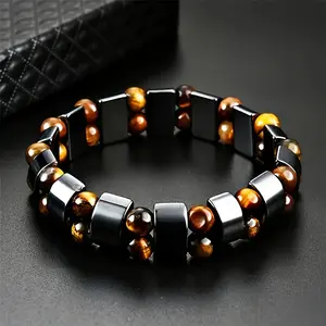 2 Pc Double protection bracelet, brings wealth and prosperity,Handcrafted with tiger-eye stones and carefully selected obsidian,best choice for holiday gifts