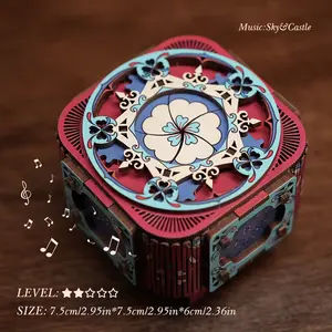 3D wooden puzzle music box DIY - retro style flower and butterfly design, complex mechanical device, manual operation, durable plastic structure - birthday gift - nostalgic music box, suitable for adults and teenagers, music box