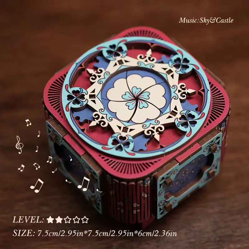 3D wooden puzzle music box DIY - retro style flower and butterfly design, complex mechanical device, manual operation, durable plastic structure - birthday gift - nostalgic music box, suitable for adults and teenagers, music box