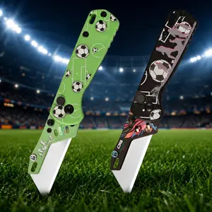 CJRB Boxer Soccer Field Green Edition Pocket Knife - Quick Change Blade, Button Lock, G10 Handle EDC Pocket Knives with 10 Total Blades, Lightweight Survival Gear for Fathers