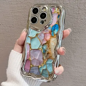Fashion colorful quartz mosaic aesthetic pattern mobile phone case for iPhone 16 15 14 13 12 and 11 Pro Max Plus full wrap anti-drop lens protection anti-fingerprint, send family, friends gift