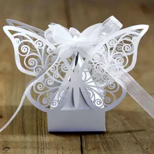 Wedding Pink Laser Cut Chocolate Candy Box, Pearlescent Paper Butterfly Gift Box