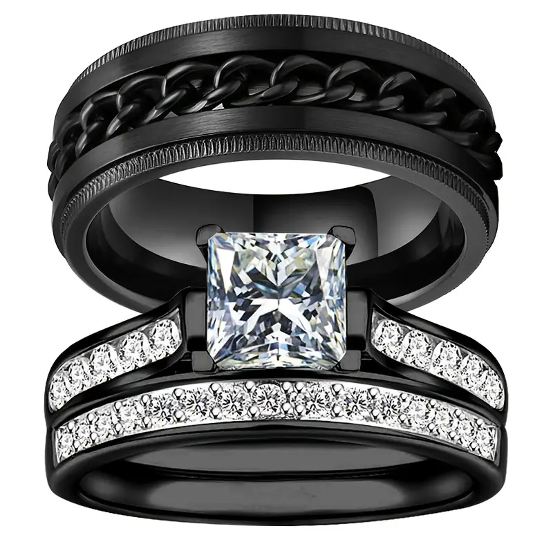 Couples Rings Set - Black Wedding Bands for Men and Women, Comfort Fit, Hypoallergenic, Scratch-Resistant, and Durable Engagement Rings for Him and He