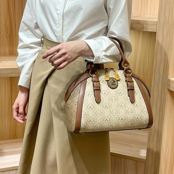 city Vintage Print Faux Leather Dome Satchel Equestrian Style Top Handle Purse versatile crossbody bag city