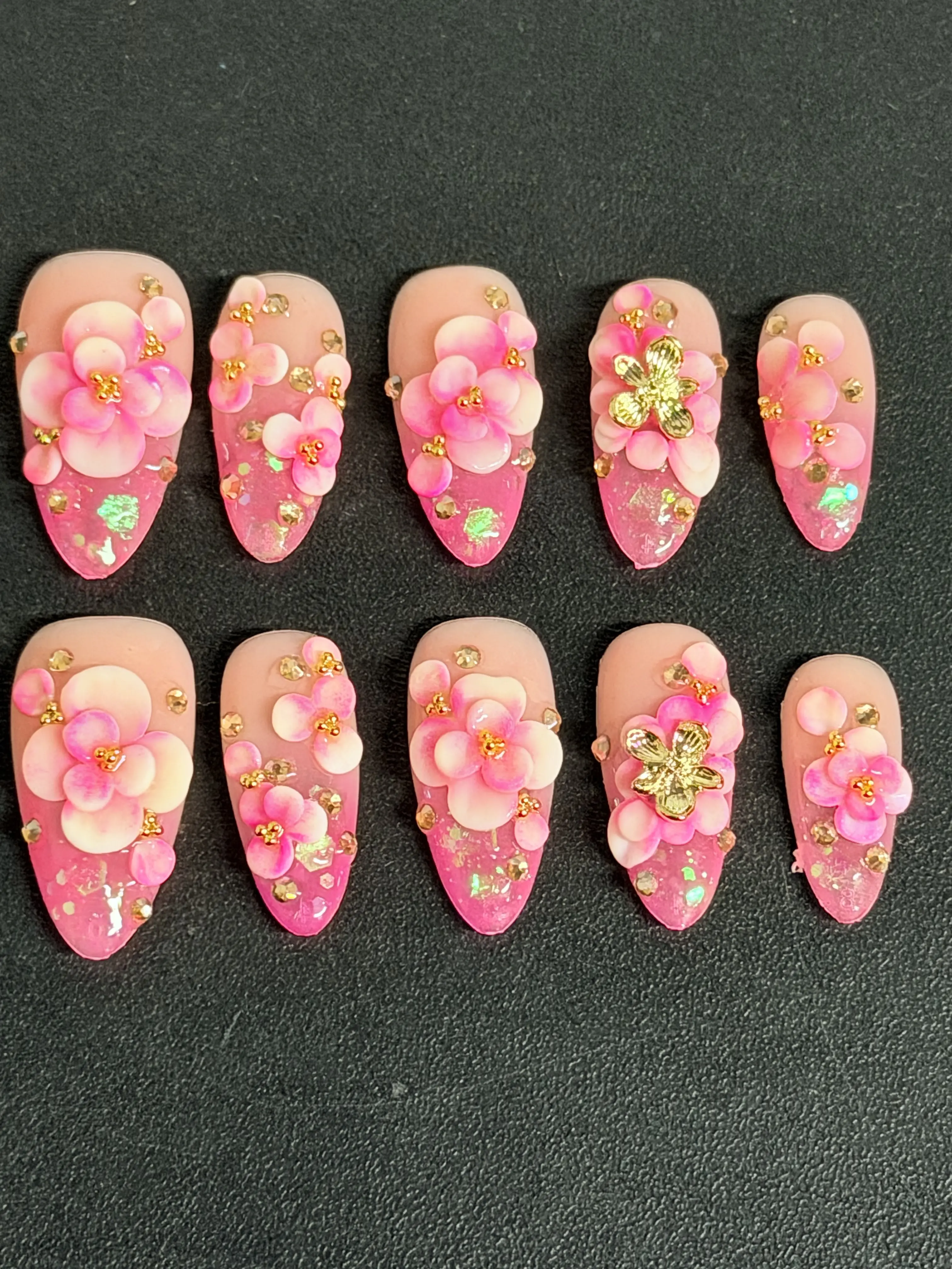 Pink flower nails