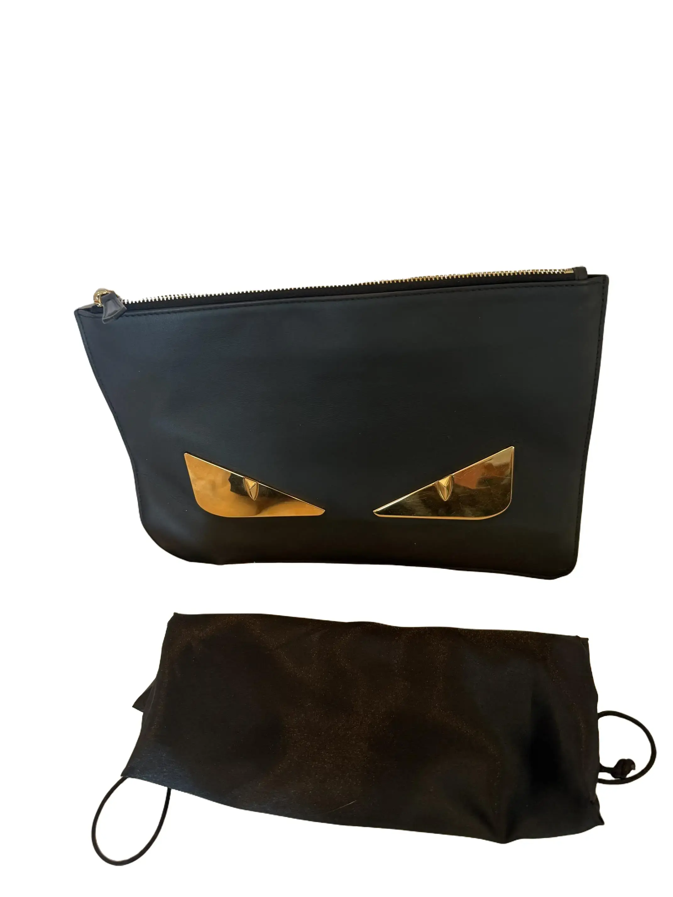 Pre-owned FENDI Leather Clutches & Wristlets Black and Gold Monster Clutch