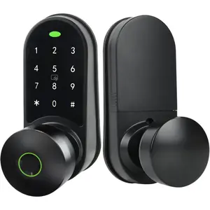 Digital Keypad Fingerprint Door Knob Lock,Keyless Entry  Code Door Lock,5-in-1 unlocking   locks for front door-matte Black