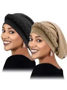 Handmade Twisted Knotted Headscarf Hat Set, Ethnic Style Elastic Fashion Caps, Casual Hat, 2 Pieces, Traditional Look, Comfortable Fit, Handcrafted Cap