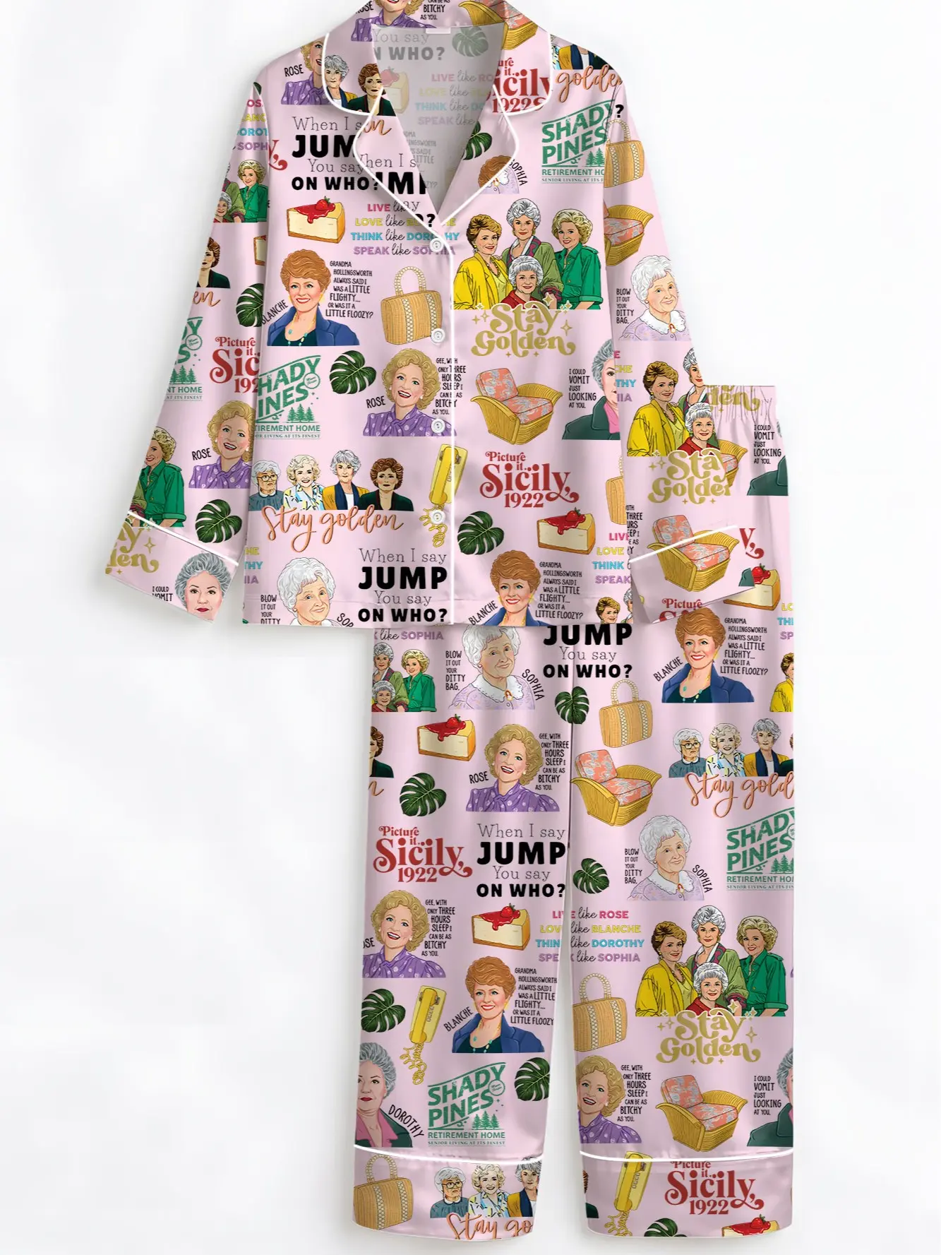 Golden Girls Pajama Set, Stay Golden Sleepwear, Shady Pines Pajamas, Funny TV Show PJs, Cozy Gift for Mom, Grandma, Girlfriend
