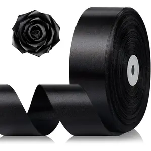1-1/2 Inch 100 Yards Black Satin Ribbon, Solid Fabric Ribbon Roll for Father's Day Flower Bouquet,  Wrapping, Roses Making, Handmade Crafts