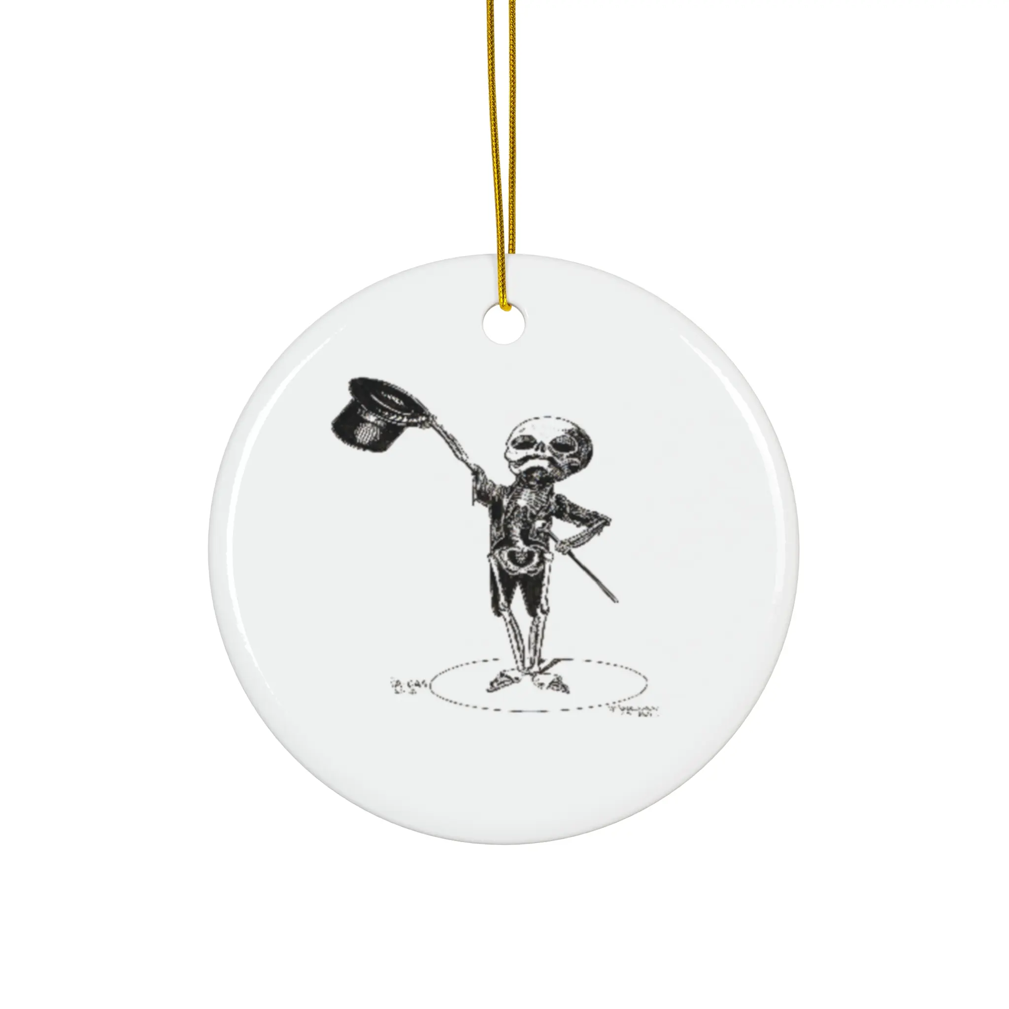 Ceramic Ornament, Skeleton Tipping Top Hat Ornament, Halloween Decoration, Spooky Christmas Ornament, Whimsical Holiday Decor, Festive Tree unique holiday