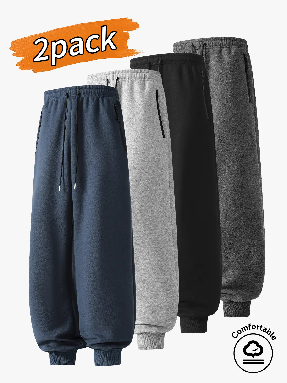 2-pack men’s long pants, men’s casual athletic long pants, men’s jogger pants.Side zipper pockets prevent items from slipping out; elastic waistband with adjustable drawstring adapts to different body types; suitable for sports and fitness, campus outings