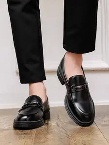 Men's Buckle Loafer Shoes, Thick Sole Slip-On Business Casual Leather Shoes, Comfortable and Stylish Footwear for Men