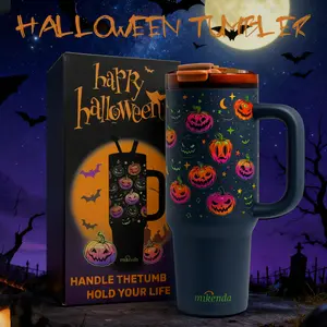 1 Pc 40 Oz Halloween Glow-in-the-Dark Stainless Steel Tumbler with Handle and Straw, Double-Wall Vacuum Insulated, Keep Hot 12H/Cold 24H, Leak-Proof and Sweat-Free, Fun Pumpkin Pattern, Suitable for Home, Office, and Car, Insulated Cups