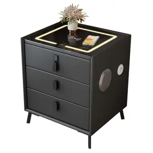 Smart Nightstands with Wireless Charging Station, USB Port, Nightstand with 3 Color LED Lights and Speaker, Modern Wooden End Side Table for Bedroom, Dorm, 3 Storage Drawers