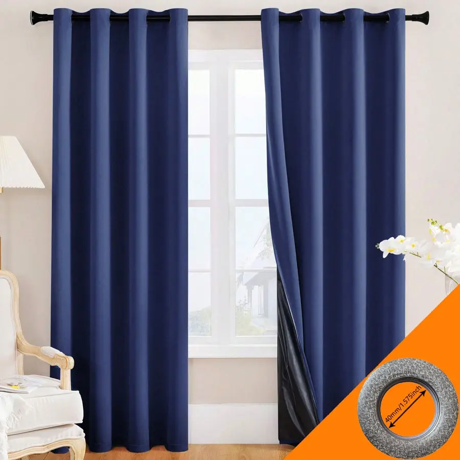 100% Blackout Curtain, Wide Panel (with Lining), Insulated, Noise-Reducing, 2-Piece Set, 210x230 Cm, Thermal Insulated Curtain, Perfect for Home Decor