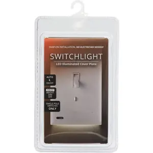 Single -  SwitchLight - LED Night Light - for Single-Pole Light Switches -  Plate with LED Night Lights - Adjust Brightness - Auto On/Off Sensor - (Toggle, White)