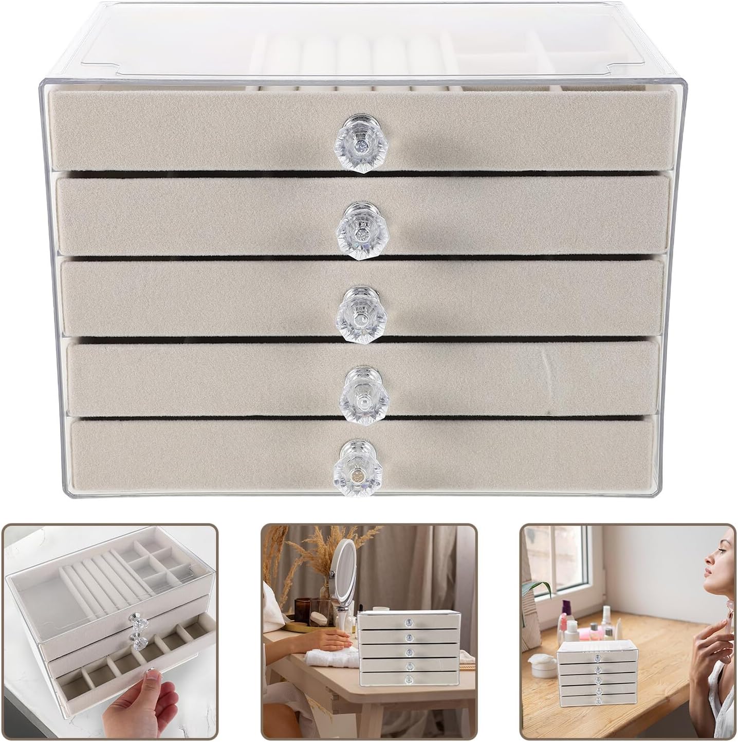 Clear Jewelry Organizer with Pet-Friendly Material: Earring, Necklace, and Ring Storage Box for Dressing Tables; Transparent Jewelry Drawer Organizer for Women blade stand Clear Jewelry Organizer with Pet-Friendly Material: Earring, Necklace, and Ring Storage Box for Dressing Tables; Transparent Jewelry Drawer Organizer for Women blade stand