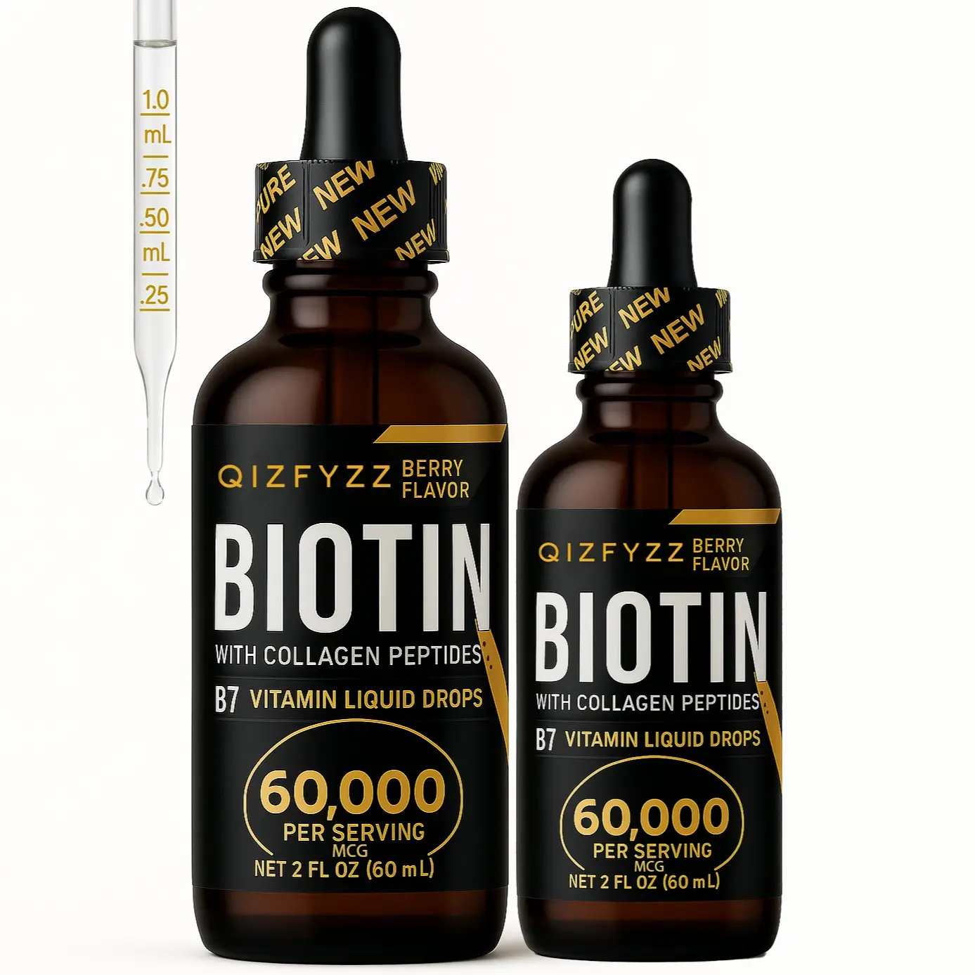 QIZFYZZ 60000mcg Edible Liquid Biotin & Collagen Hair Growth Drops - Dairy-Free Dietary Healthcare Supplement, Hair & Nail Care, Skin Support for Men-Women - 2oz