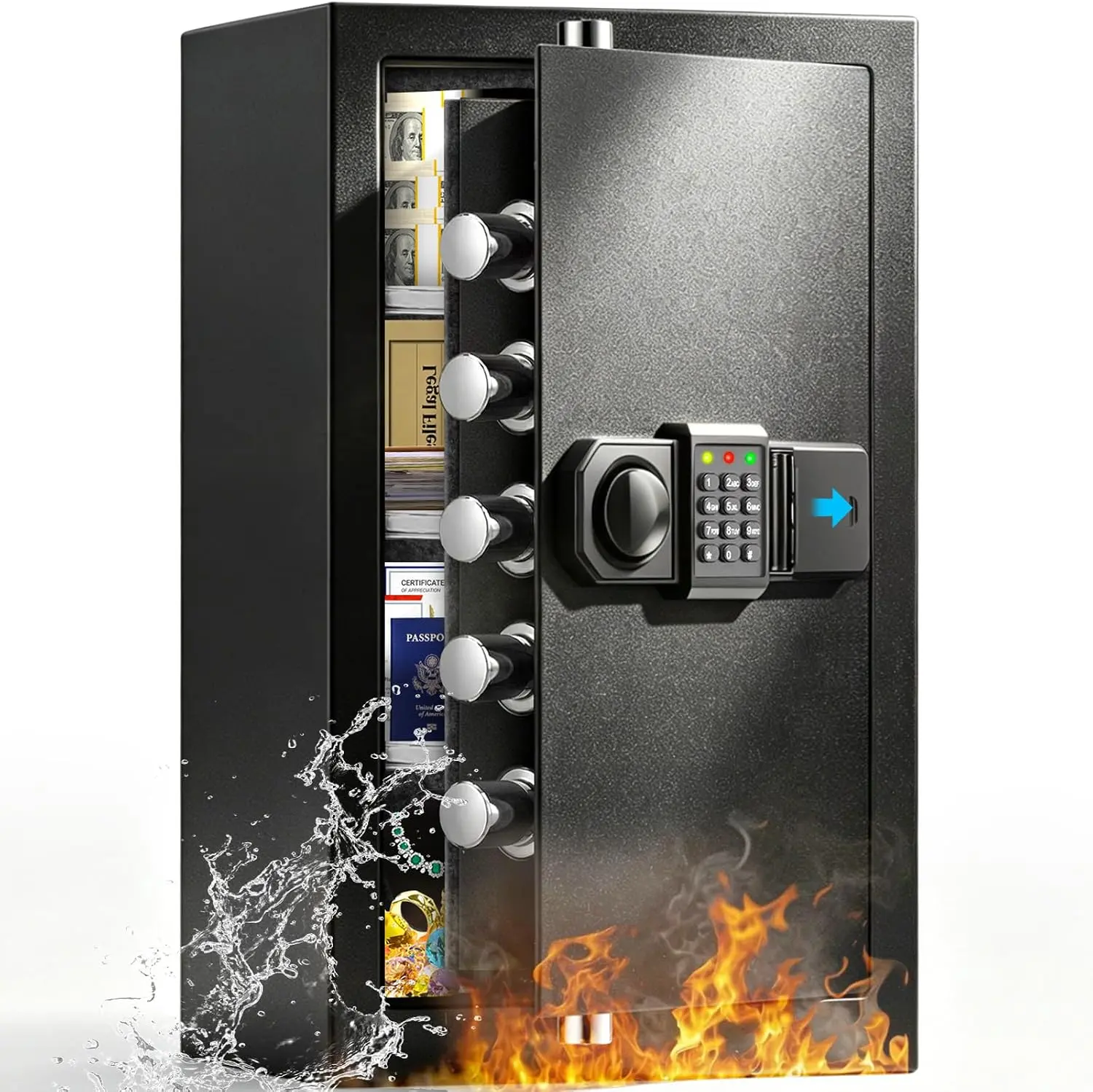6.5 Cuft Large Fireproof Waterproof Home Safe Box, 1700°F Fire Protection, Combination Lock, Anti-theft Alarm, Removable Shelf for Household Security Needs