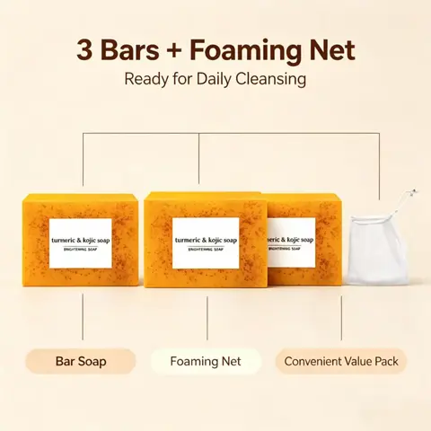 3PCS 100g Honey Lemon Turmeric Kojic Acid Coconut Tea Tree Bar Soap - Gentle Soothing Cosmetic Cleanser for Dull Sensitive Skin, Body Care with Shea Butter, Goat Milk Hydrating Brightening Cleansing Daily Use