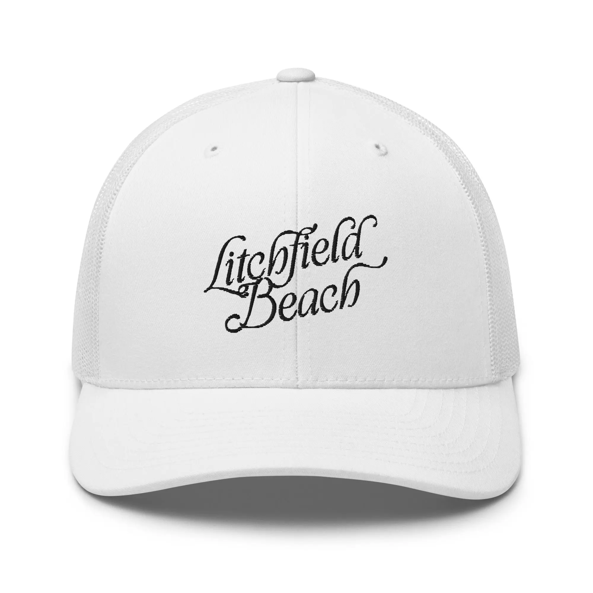 Litchfield Beach South Carolina Embroidered Trucker Hat | Black Thread