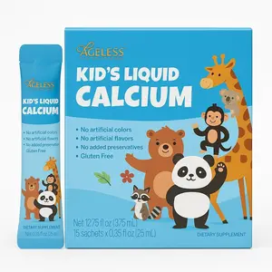 Ageless Kids Liquid Calcium Supplement with Vitamin D Zinc Magnesium Sea Bass Extract 25ml 15 Count Gluten Free High Absorption Immune Support