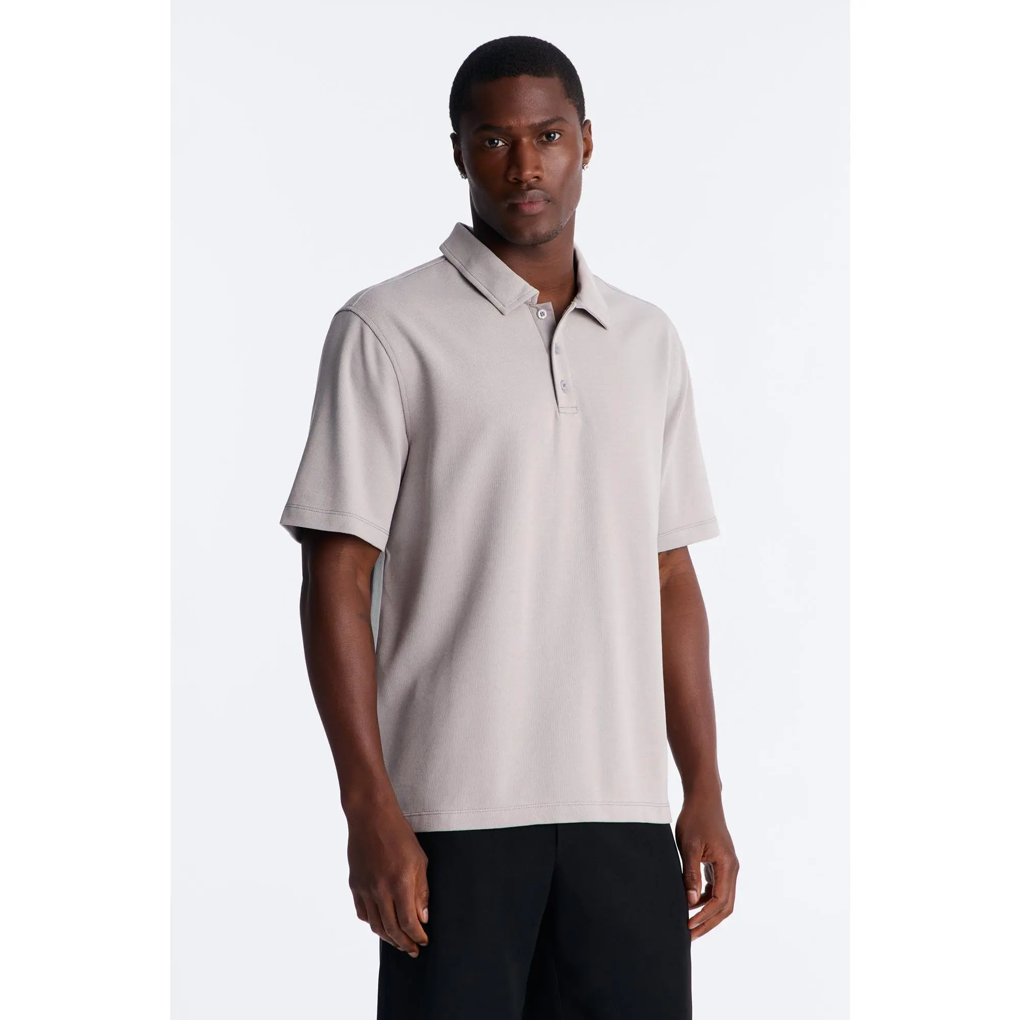 Classic Ribbed Clean Finish Polo - Grey