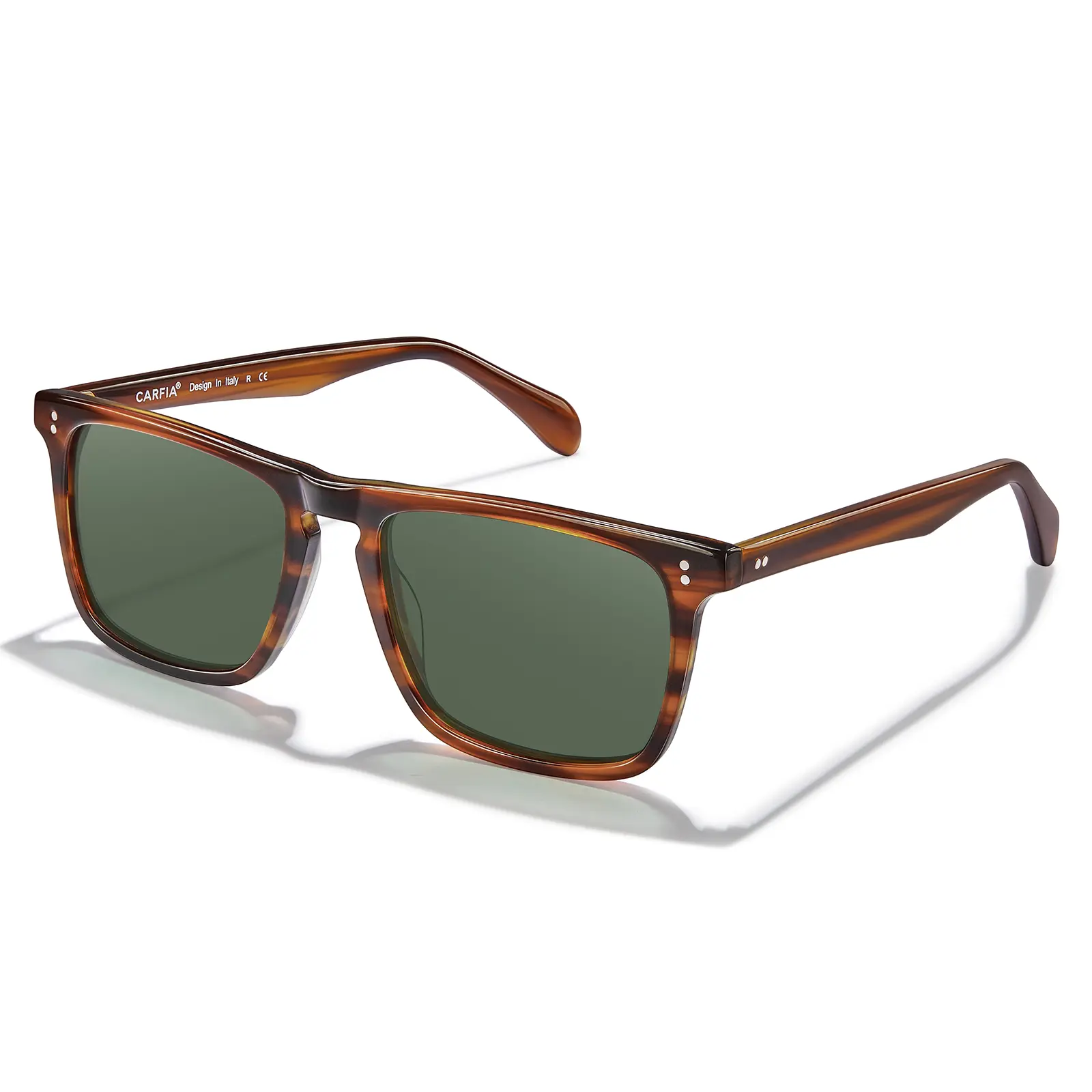 CARFIA Men's Retro Sunglasses, Solid Acetate Rectangle Frame for Natural Comfort and Durability, Polarized UV400 Protection for Driving & Fishing, Male