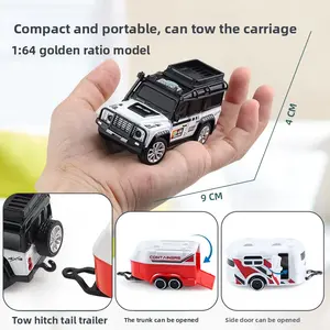 1 64 Mini Alloy RC Pickup Truck with Trailer 2 4GHz Remote Control Car Rechargeable Off Road Drift Racing Toy with LED Lights App Control Desktop Model Car for Boys Girls Adults Indoor Outdoor Play Birthday Gift power pull lovers